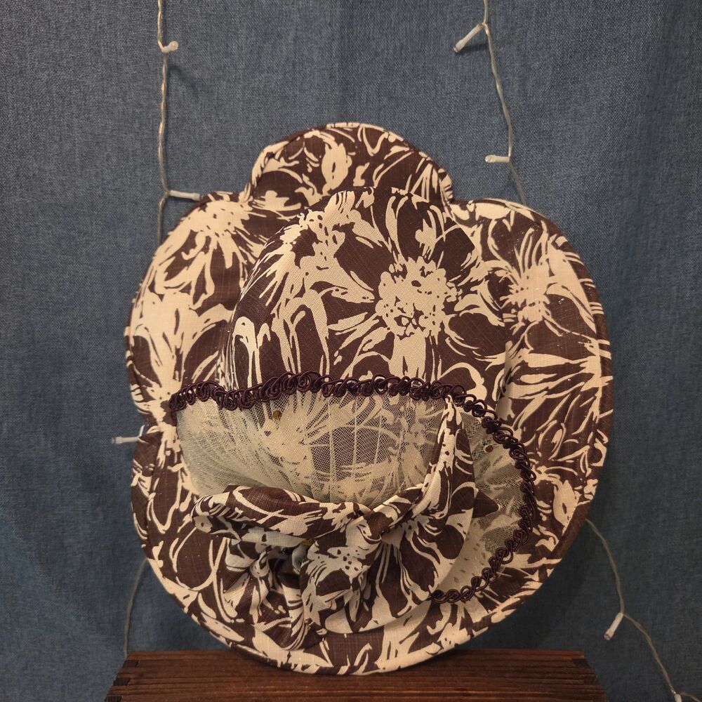 Night Studio New York Floral Wide Brim Derby Hat Scalloped Mesh Bow
